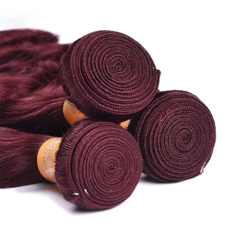 30 Inches Burgundy 99J Body Wave Bundles Colored Wine Human Hair Bundles 4x4 Closure Brazilian Remy Virgin Hair Weave Extensions